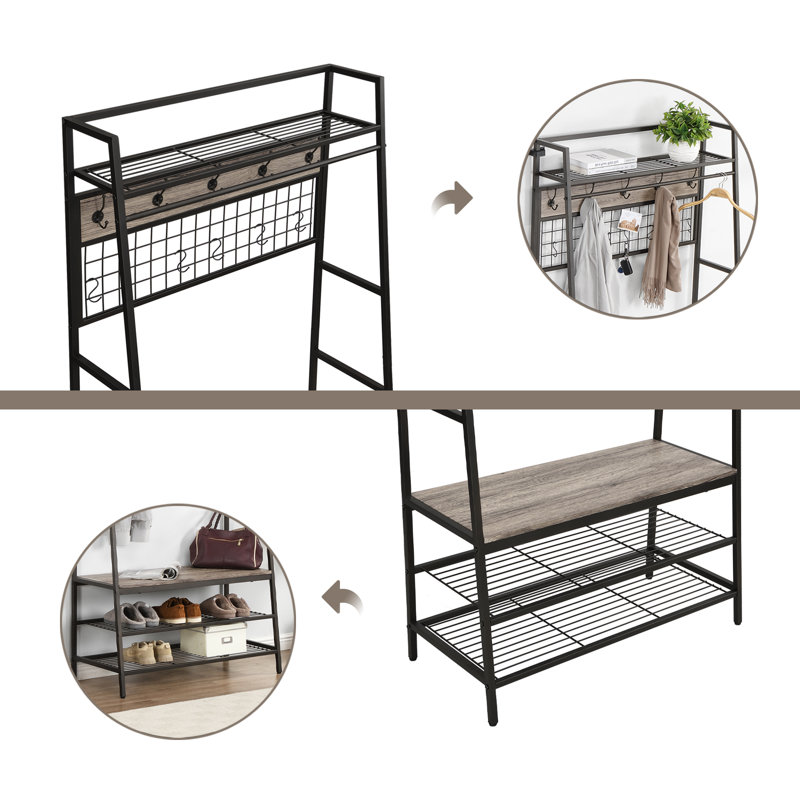 17 Stories 37.4'' Wide Iron Hall Tree with Bench and Shoe Storage